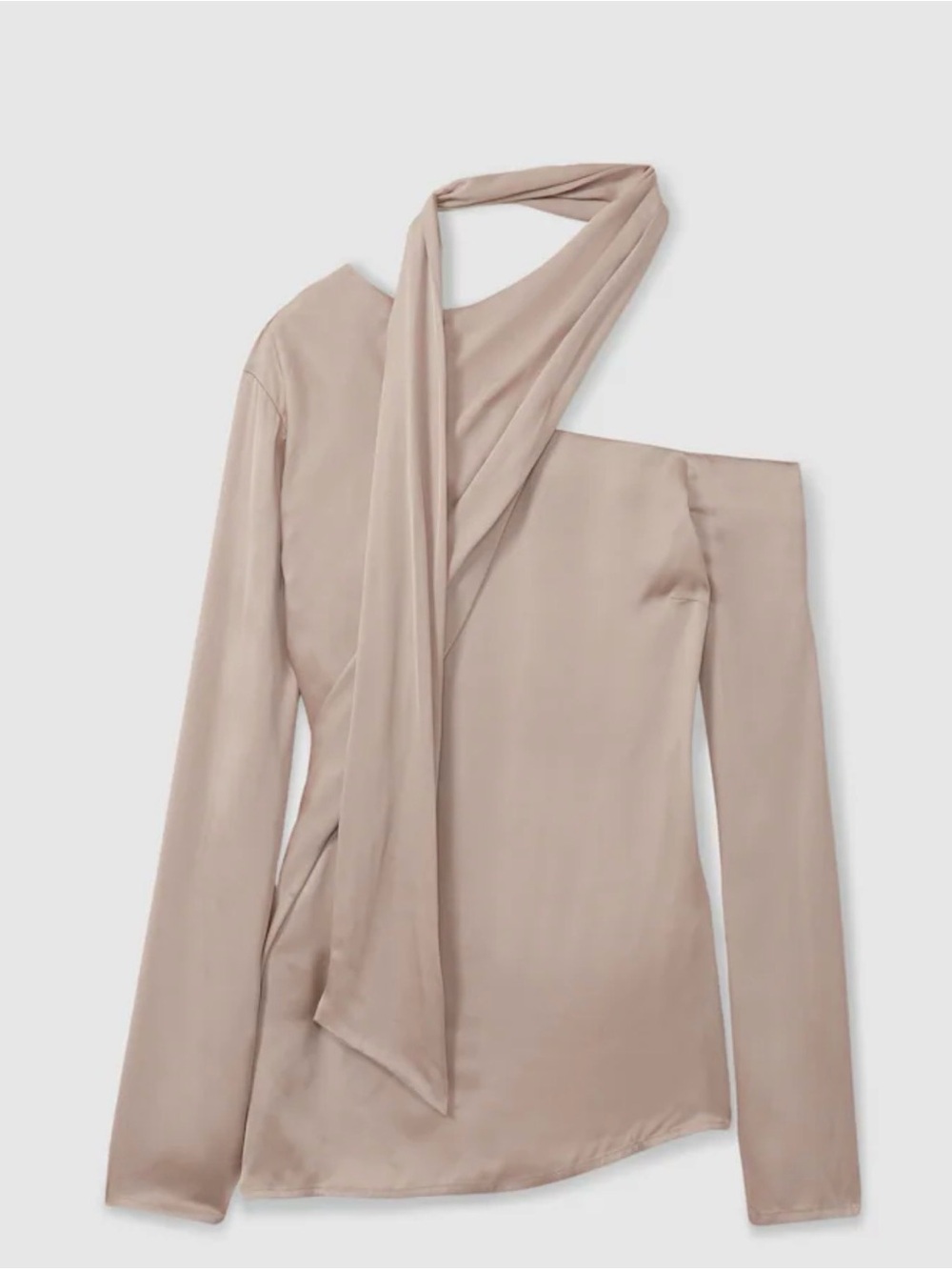 Reiss Cream Long-Sleeve Draped Scarf Neck Blouse